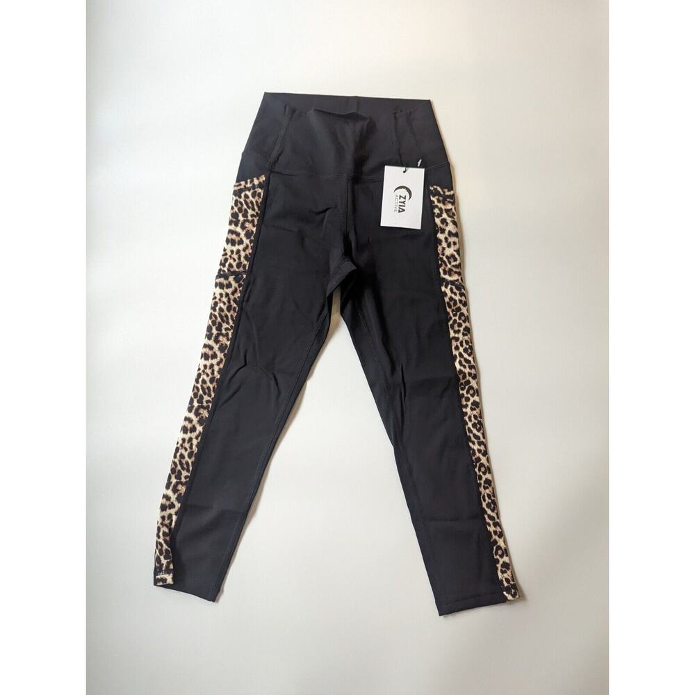 NWT Zyia Active Leopard Pocket Brilliant High Rise Capri Black Leggings Size 4